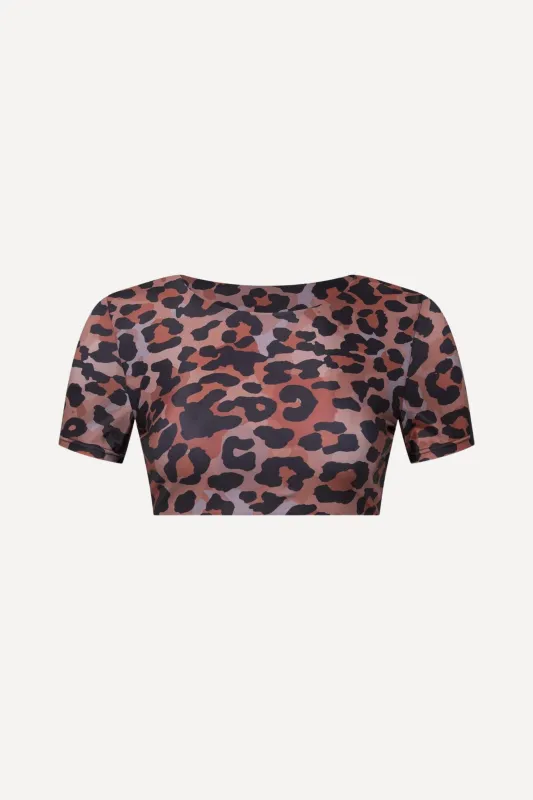 Tahiti Cropped Swim Tee Leopard sold by Playaluxe