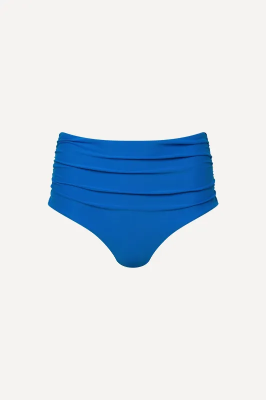 Capri Ruched High Waist Full Coverage Bikini Bottom Blue sold by Playaluxe