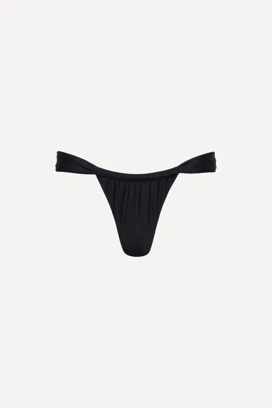 Santorini Ruched Thong Bikini Bottom Black sold by Playaluxe