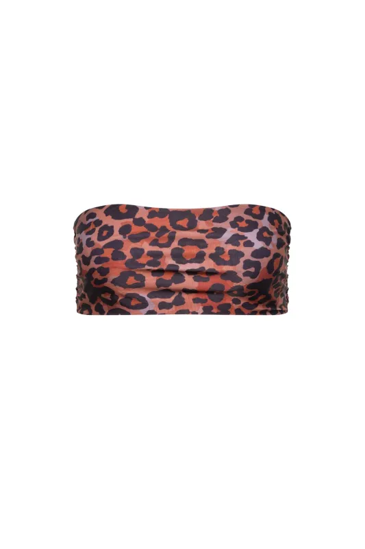 Capri Ruched Bandeau Bikini Top Leoaprd sold by Playaluxe