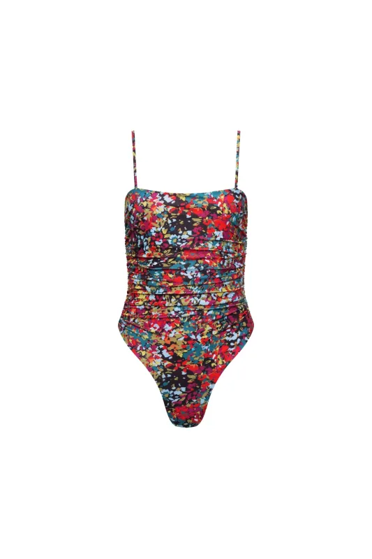 Seychelles Ruched One Piece Red Confetti Floral sold by Playaluxe