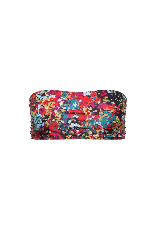 Capri Ruched Bandeau Bikini Top Red Confetti Floral sold by Playaluxe