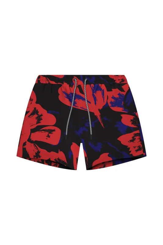 Tulum Volley Swim Trunk Red Vintage Floral sold by Playaluxe