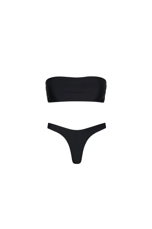 Santorini Seamless Bandeau Bikini Set Black sold by Playaluxe