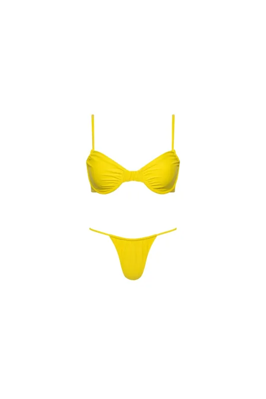 Capri Ruched Underwire String Bikini Set Yellow sold by Playaluxe