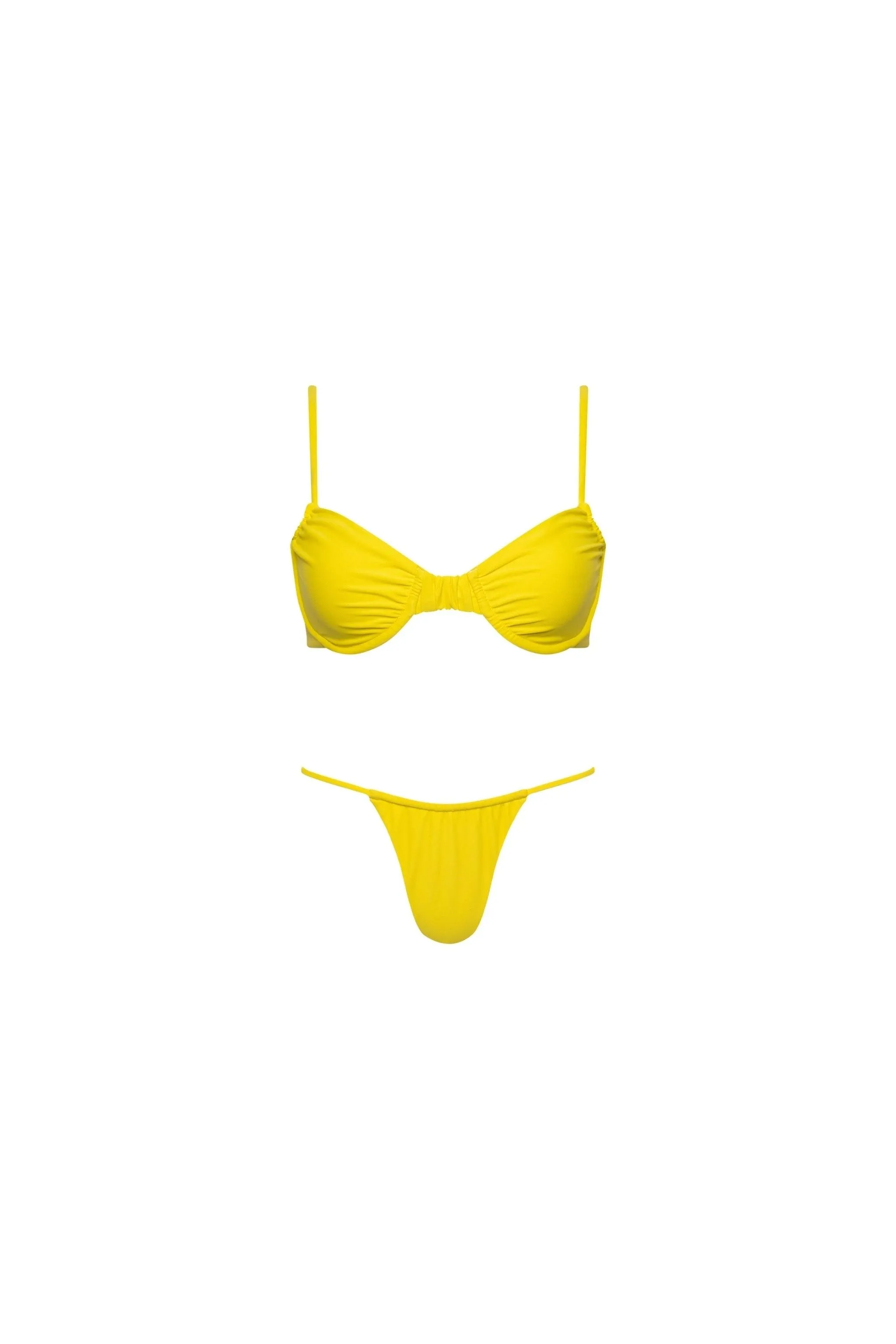 Capri Ruched Underwire String Bikini Set Yellow sold by Playaluxe