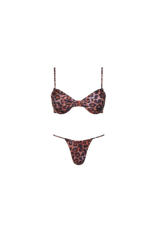 Capri Ruched Underwire String Bikini Set Leopard sold by Playaluxe