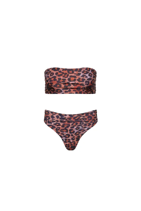 Capri Ruched Bandeau Bikini Set Leopard sold by Playaluxe