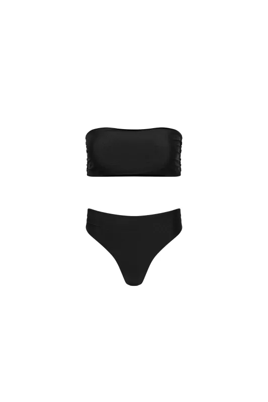 Capri Ruched Bandeau Bikini Set Black sold by Playaluxe