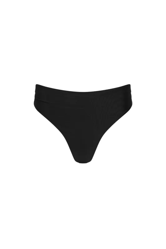 Capri Ruched High Waist Thong Bikini Bottom Black sold by Playaluxe