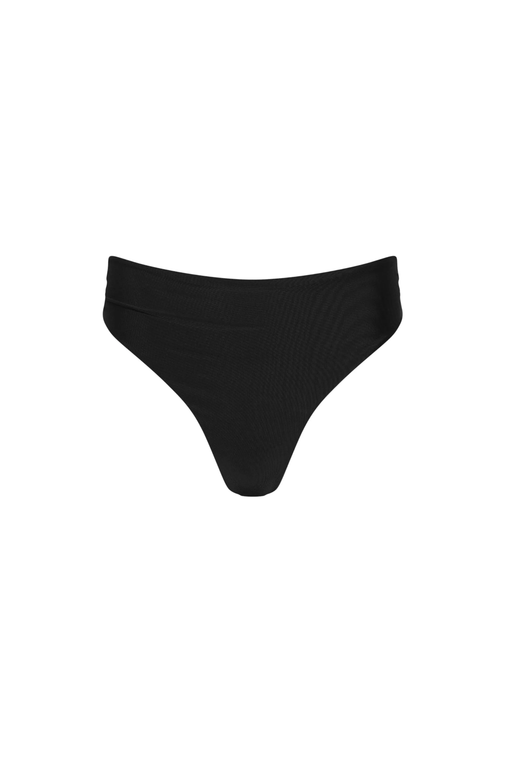 Capri Ruched High Waist Thong Bikini Bottom Black sold by Playaluxe