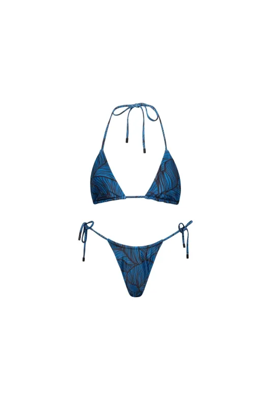 Waikiki Triangle String Bikini Set Blue Leaf sold by Playaluxe