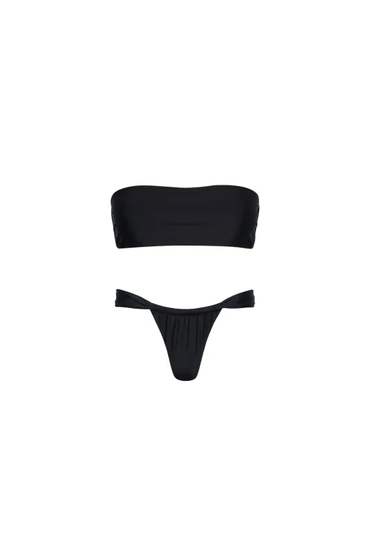 Santorini Ruched Thong Bikini Set Black sold by Playaluxe