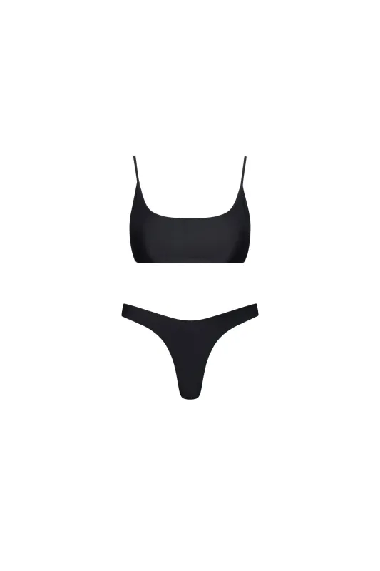 Malibu Bralette String Tie Bikini Set Black sold by Playaluxe