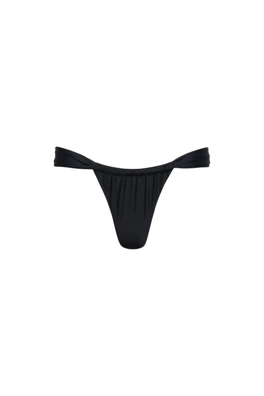 Santorini Ruched Thong Bikini Bottom Black sold by Playaluxe