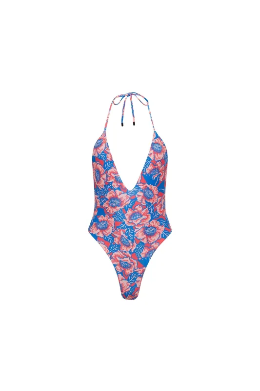 Los Cabos Deep V One Piece Hibiscus sold by Playaluxe