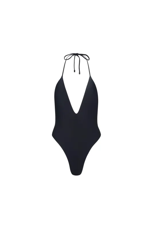Los Cabos Deep V One Piece Black sold by Playaluxe