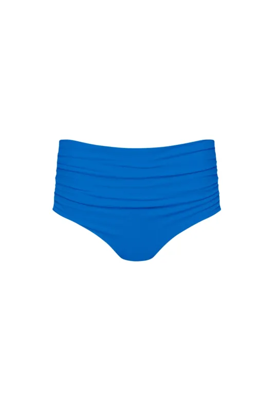 Capri Ruched High Waist Full Coverage Bikini Bottom Blue sold by Playaluxe