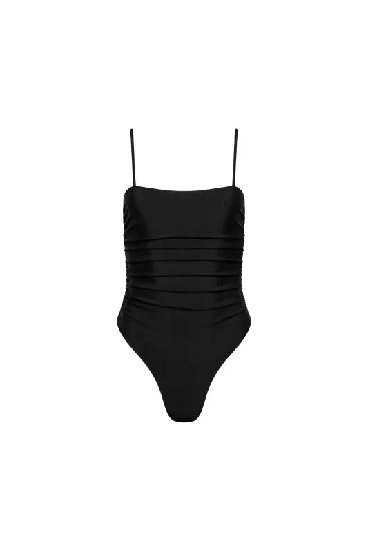 Seychelles Ruched One Piece Black sold by Playaluxe