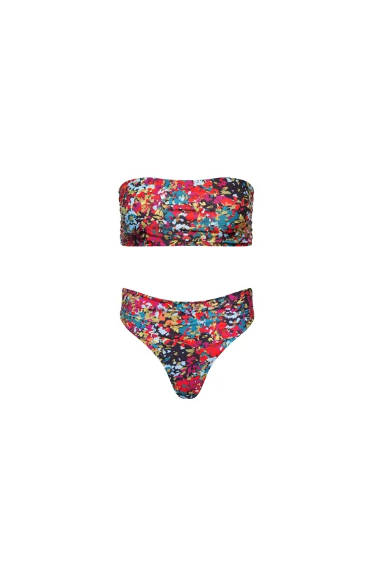 Capri Ruched Bandeau Bikini Set Red Confetti sold by Playaluxe
