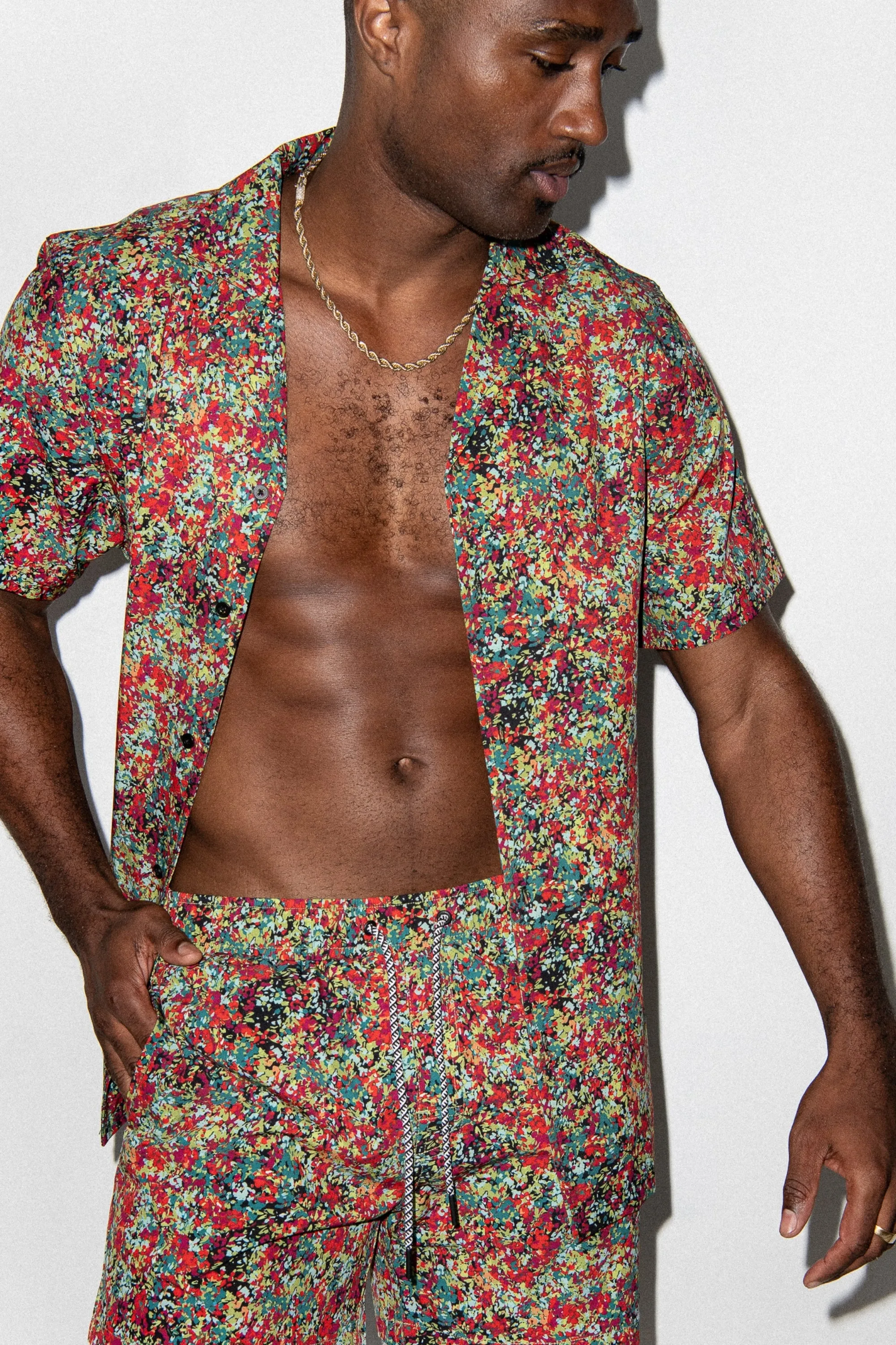 Saint Tropez Cabana Shirt Coral Calypso sold by Playaluxe