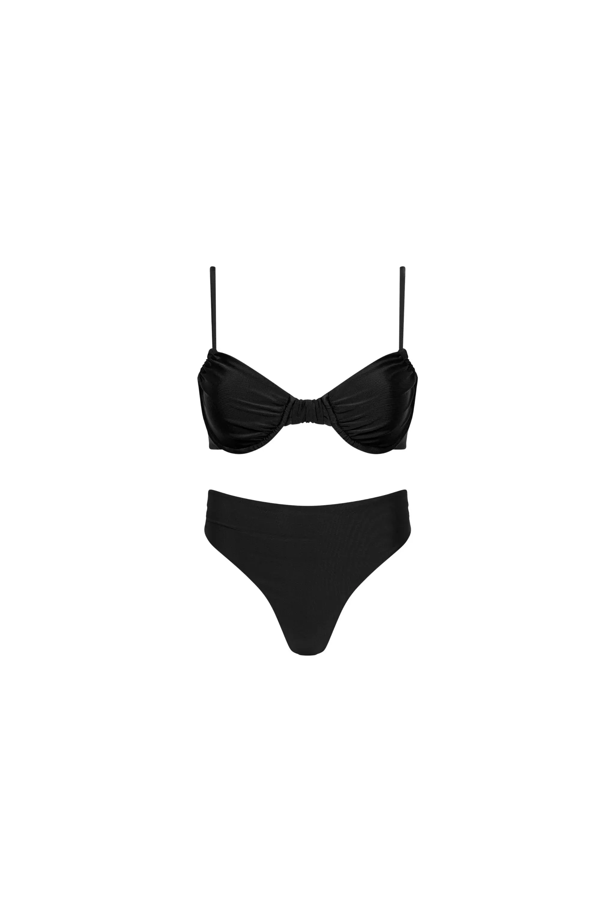 Capri Ruched Underwire High Waist Bikini Set Black sold by Playaluxe