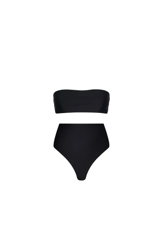 Strapless High Waist Bikini Set Black made by Playaluxe
