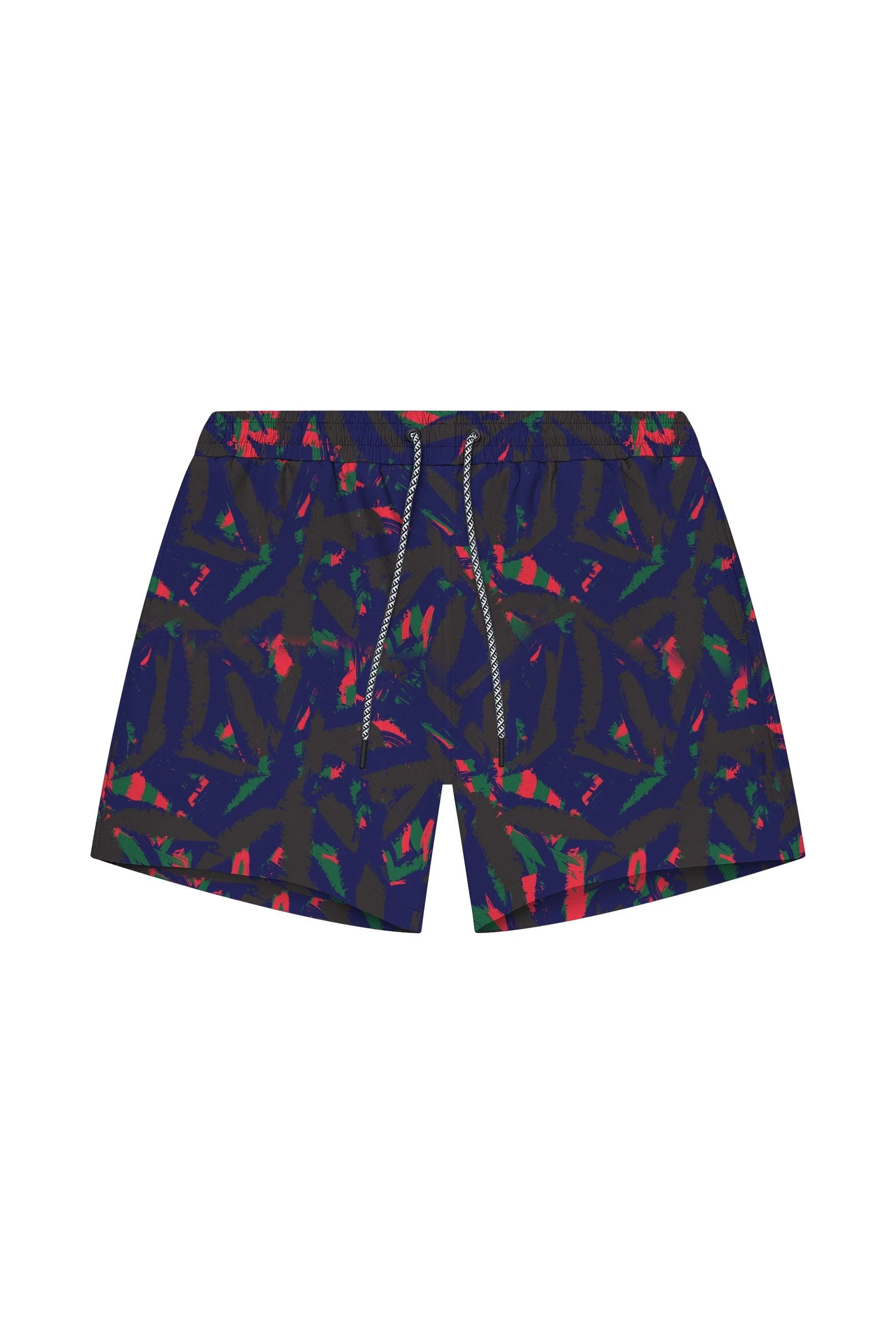 Tulum 5-Inch Swim Trunk Navy Palm sold by Playaluxe