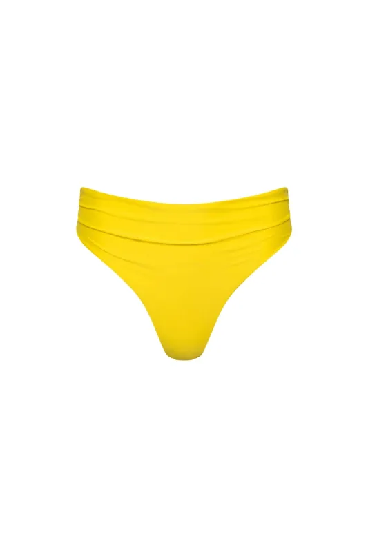Capri Ruched High Waist Thong Bikini Bottom – Yellow made by Playaluxe