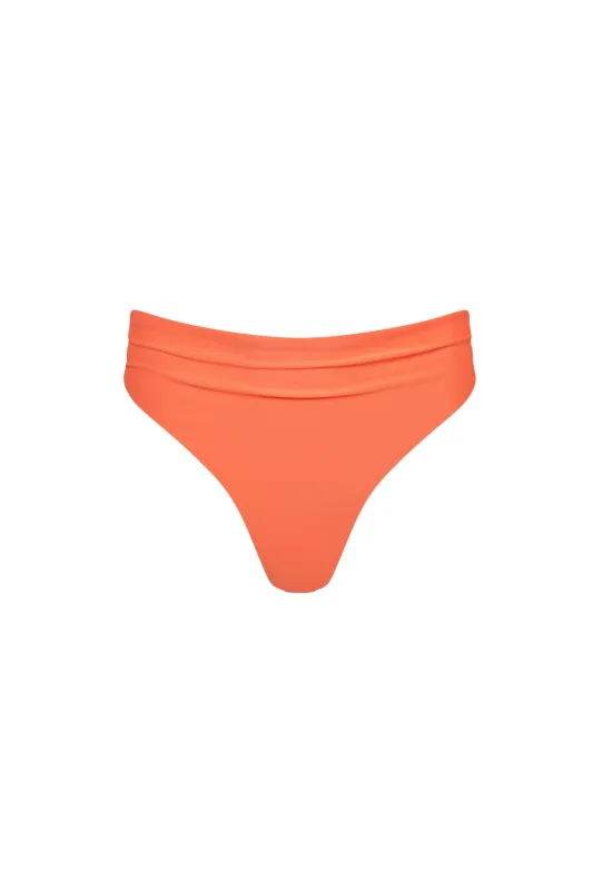 Capri Ruched High Waist Thong Bikini Bottom – Peach made by Playaluxe