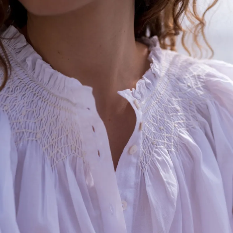 Cleopatra Blouse White with Ice Cap Hand Smocking Edition 10 sold by Smock London