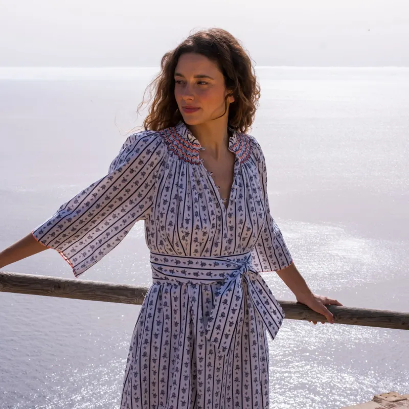 S/M Colette Dress The Grape Escape Linen with Lady Marmalade Hand Smocking sold by Smock London