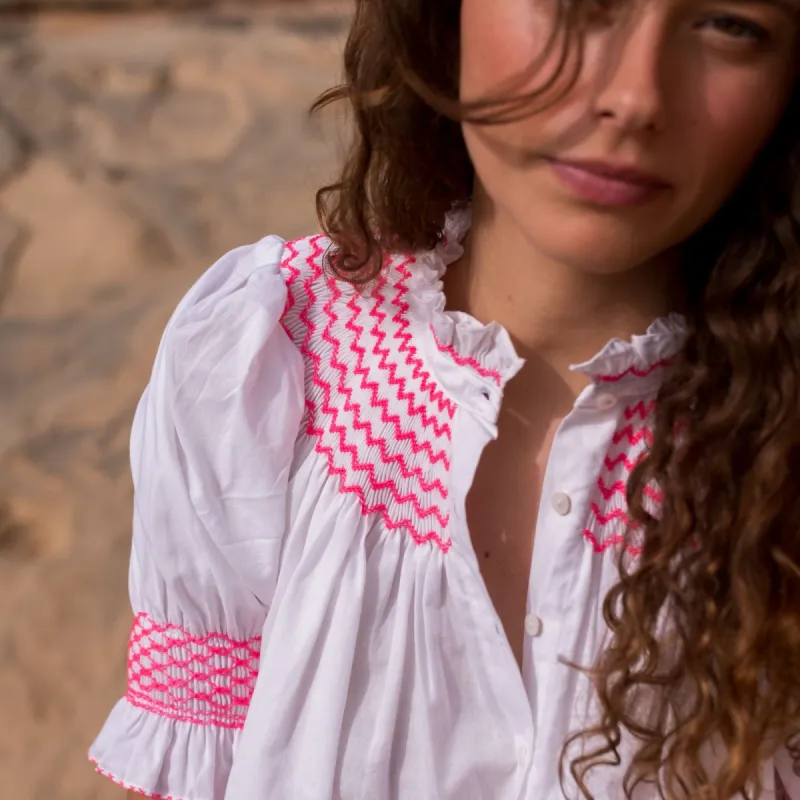 Medium Scholl Women's Summer Blouse White with Girl About Town Hand Smocking Edition 10 sold by Smock London