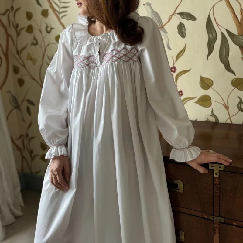 Mother Teresa Women's Nursing & Maternity Dress Long Sleeves with Mermaid Tail Kir Royale Hand Smocking sold by Smock London