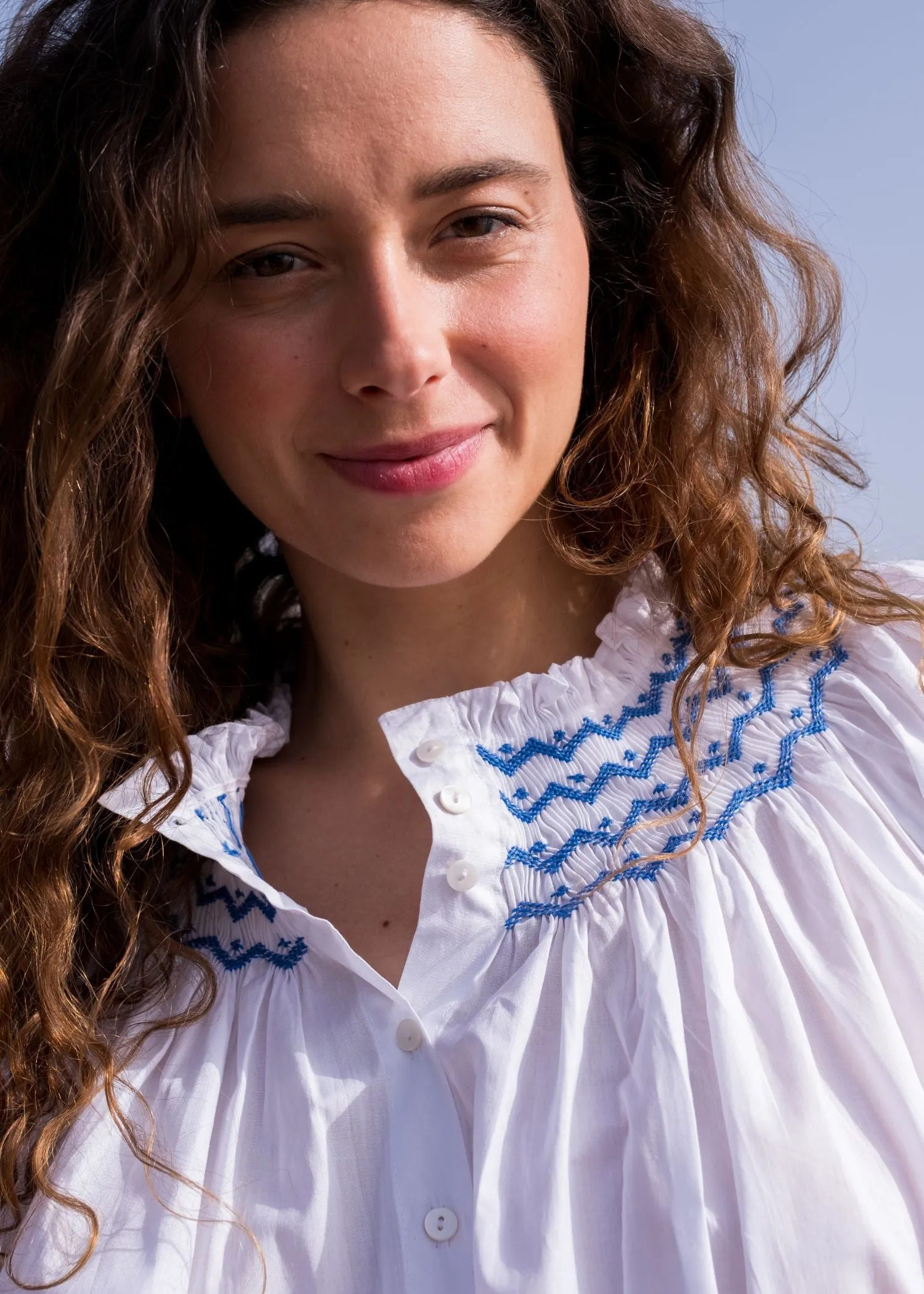 Cleopatra Blouse White with Sapphire Hand Smocking Edition 8 sold by Smock London product image thumbnail 4