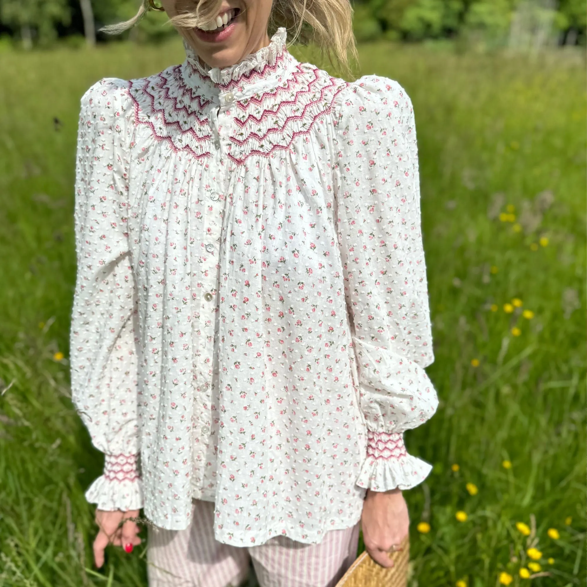 Pom x Smock London Scholl Women's Blouse Rosebud Plumetti with Hellebore Hand Smocking Edition 24 sold by Smock London product image thumbnail 2
