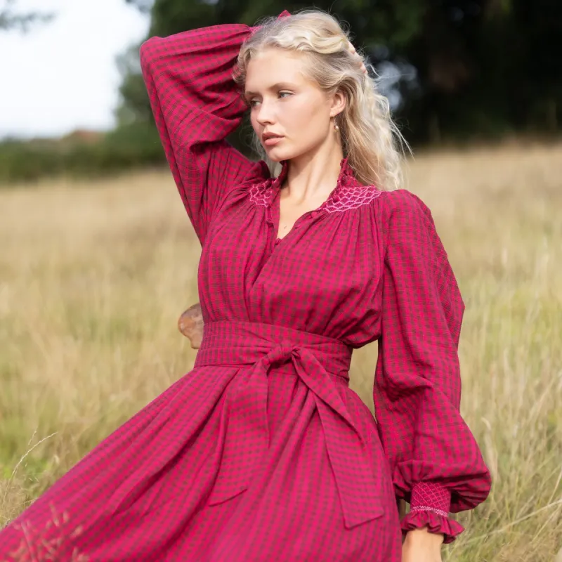 Colette Dress Pomegranate Gingham with Magenta Magic Hand Smocking sold by Smock London