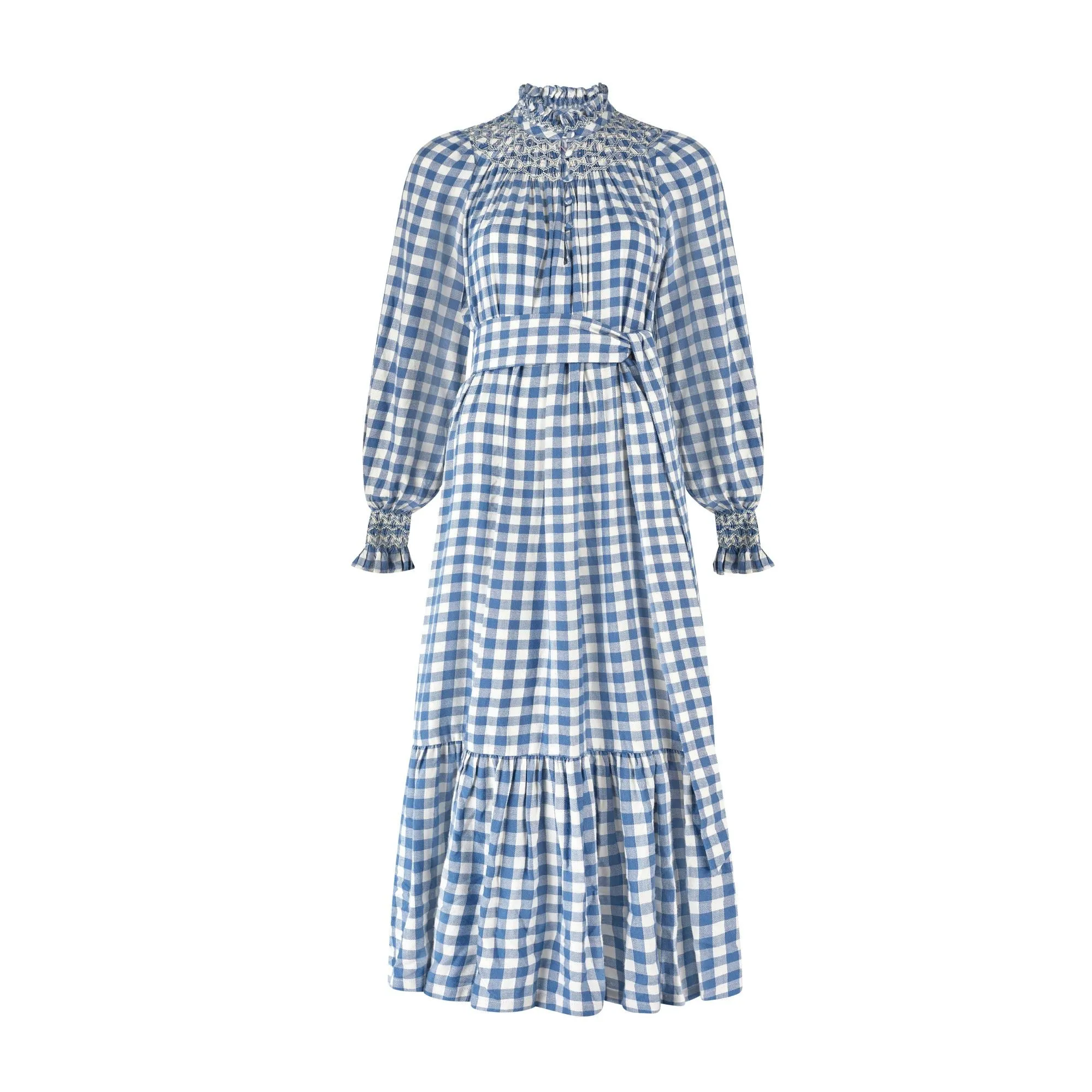 Colette Dress Swedish Blue Herringbone with Pink Sky at Night Hand Smocking sold by Smock London product image thumbnail 2