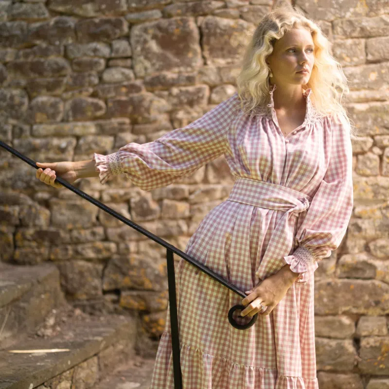 Colette Dress Copper Beech Gingham with Autumn Leaves Hand Smocking sold by Smock London