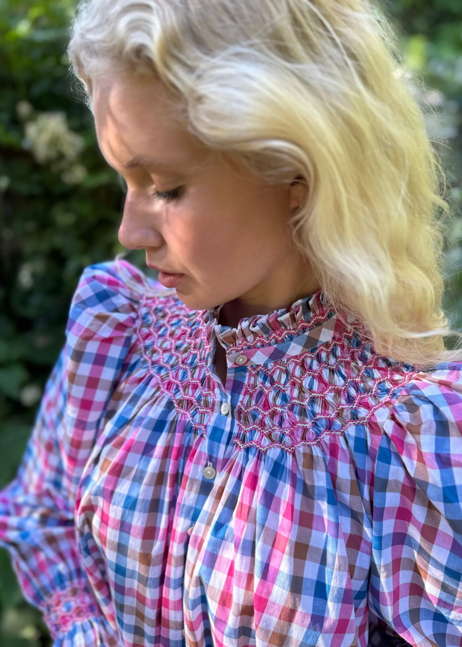 Scholl Blouse Vintage Picnic Check with Magenta Magic Hand Smocking Edition 26 sold by Smock London product image thumbnail 5