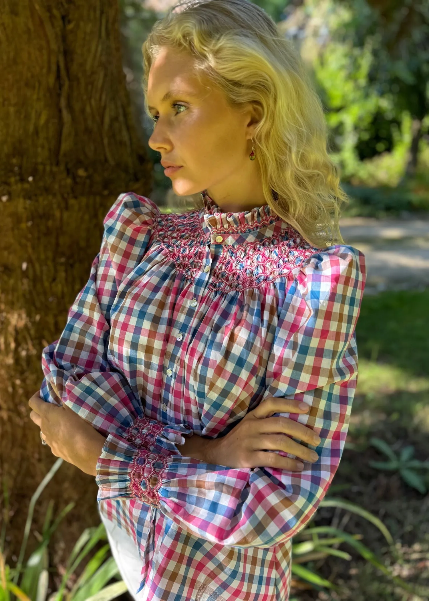 Scholl Blouse Vintage Picnic Check with Magenta Magic Hand Smocking Edition 26 sold by Smock London product image thumbnail 4