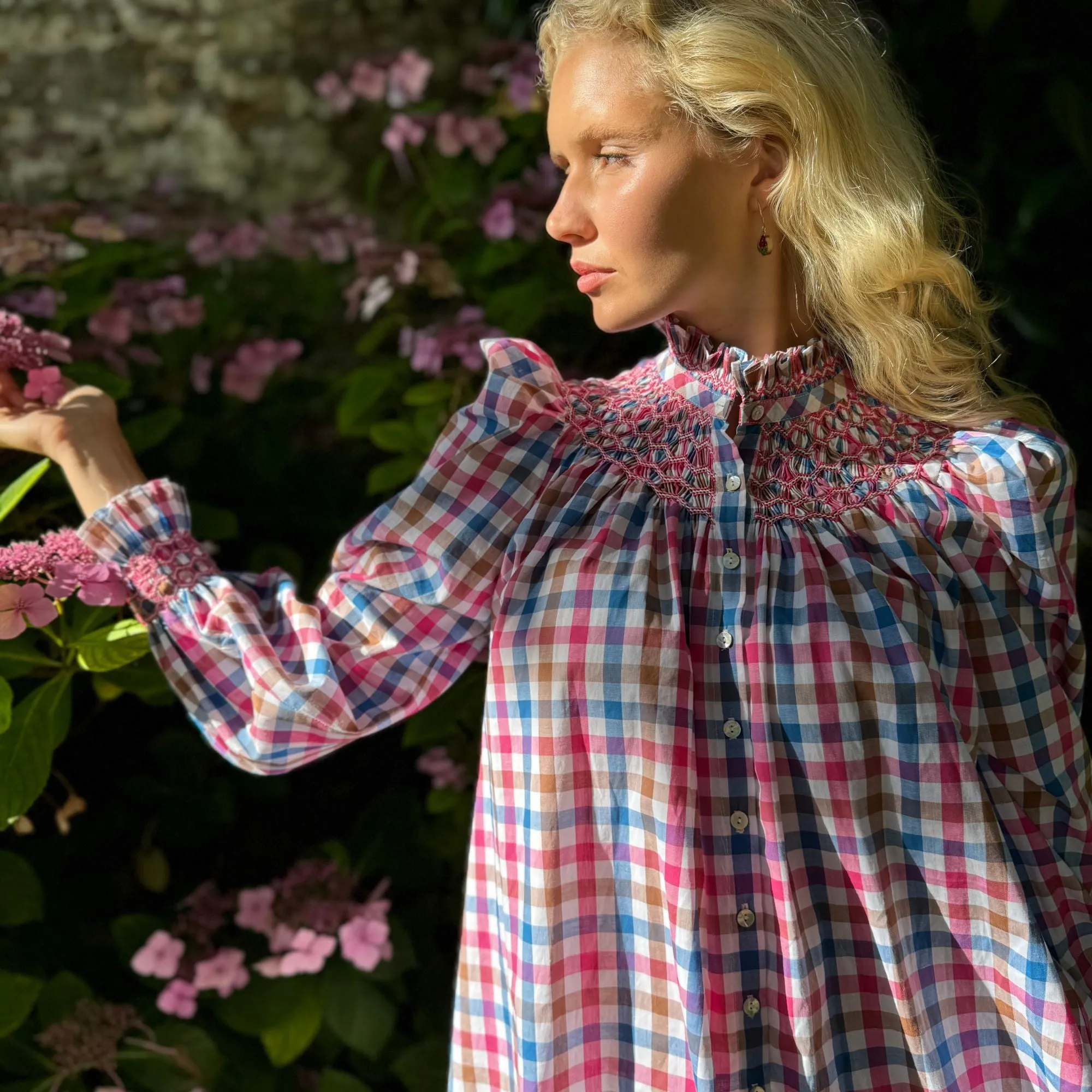 Scholl Blouse Vintage Picnic Check with Magenta Magic Hand Smocking Edition 26 sold by Smock London product image thumbnail 2