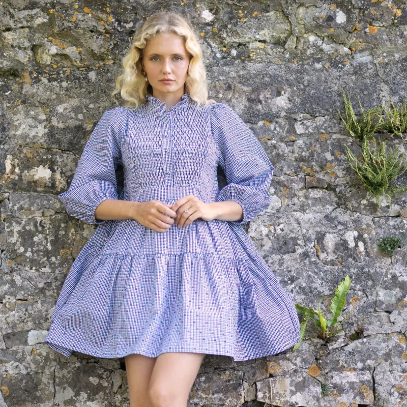 Billie Holiday Short Dress Confetti Plumetti Gingham with Smarties Honeycomb Hand Smocking sold by Smock London