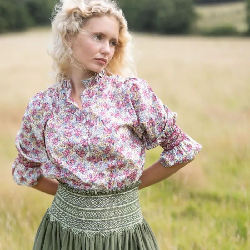 Large Shelley Blouse with Copper Beach Hand Smocking made with Liberty Swirling Petals Edition 5 sold by Smock London