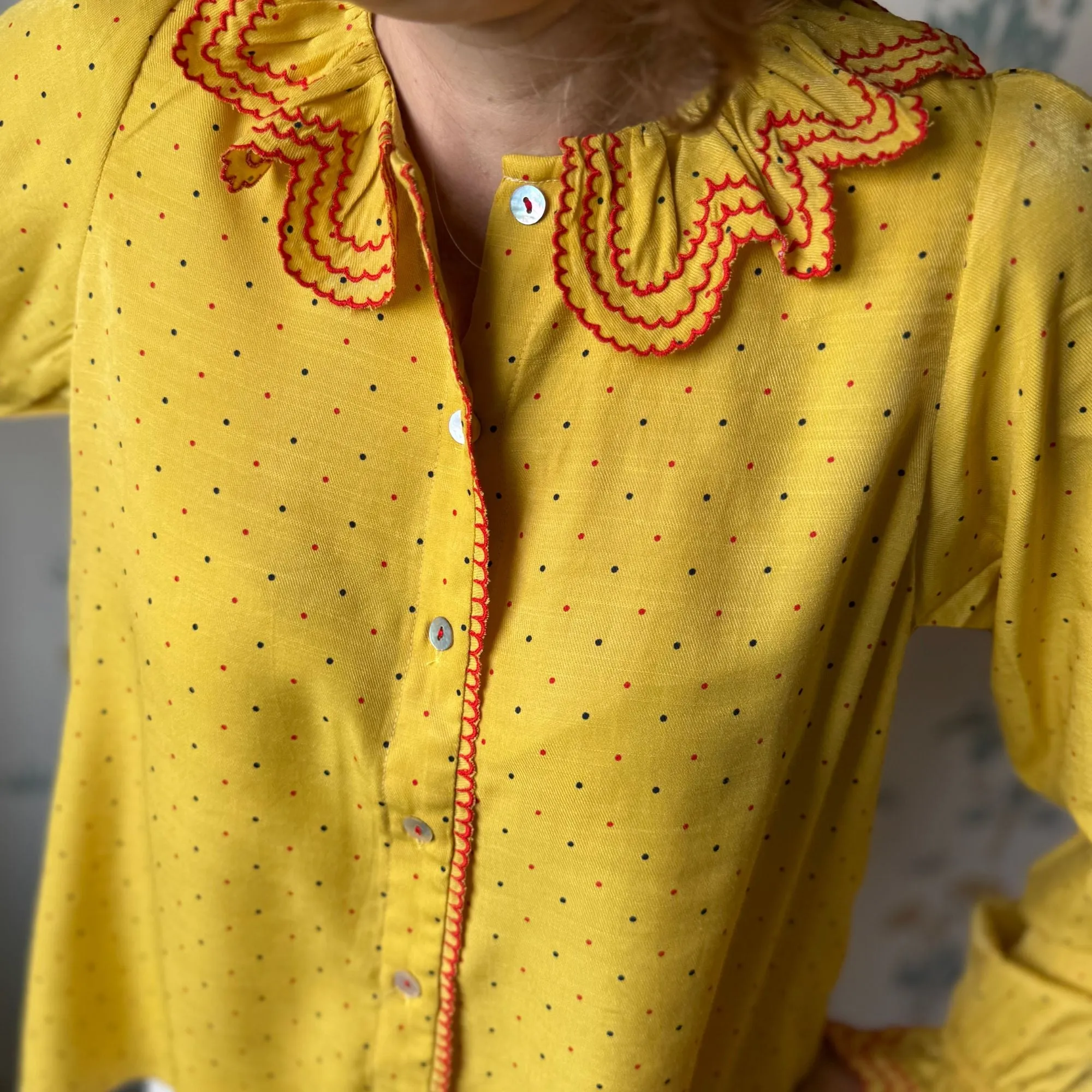 Bronte Blouse Pierrot Spot With Tomato Embroidery sold by Smock London product image thumbnail 2