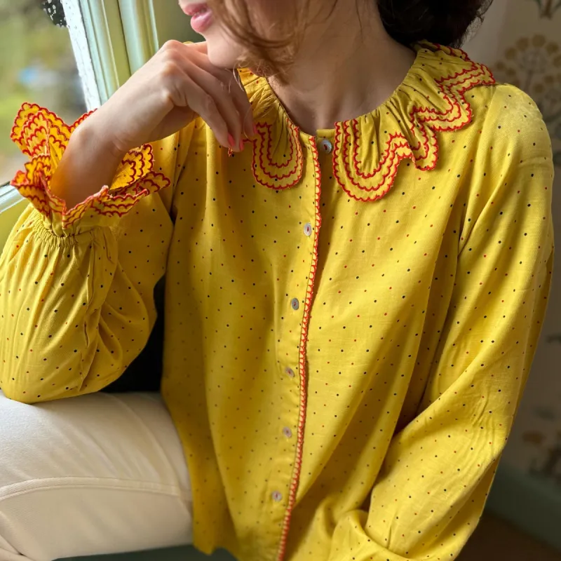 Bronte Blouse Pierrot Spot With Tomato Embroidery sold by Smock London