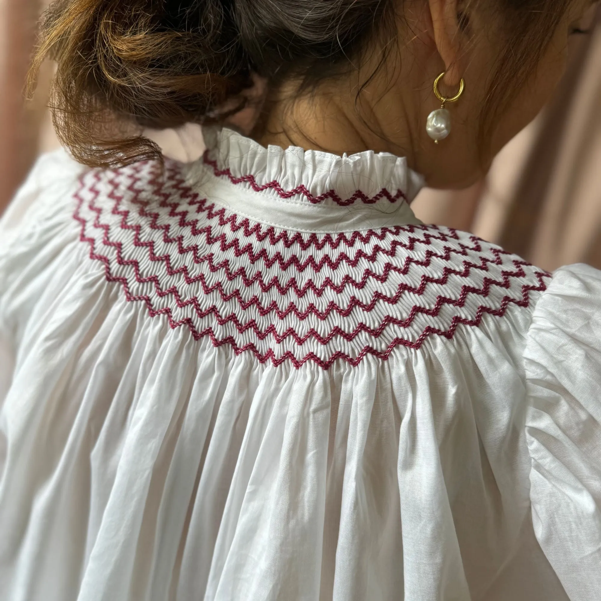 Scholl Women's Blouse White with Mulberry Hand Smocking sold by Smock London product image thumbnail 4