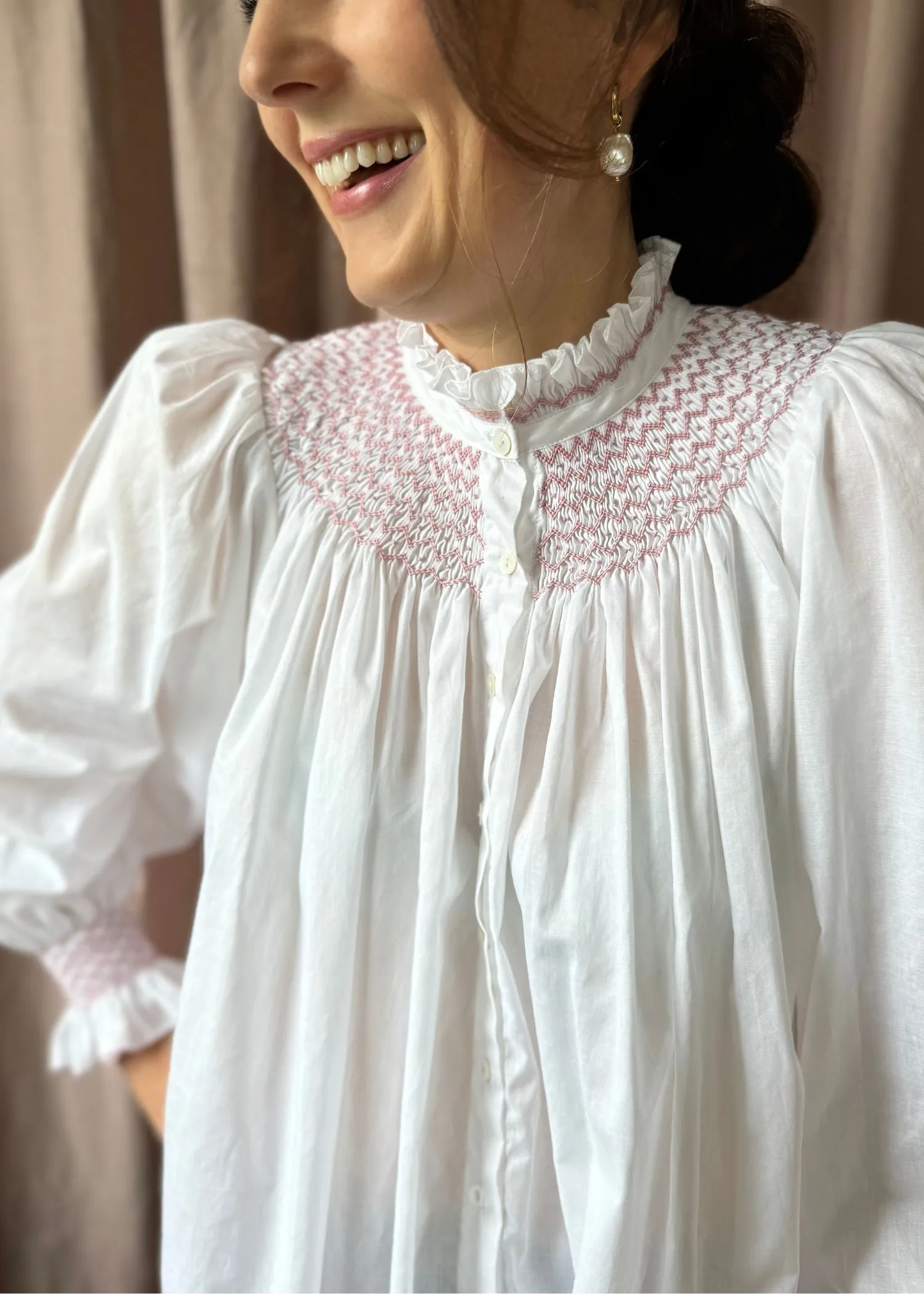 Scholl Women's Blouse White with Kir Royale Hand Smocking sold by Smock London product image thumbnail 4