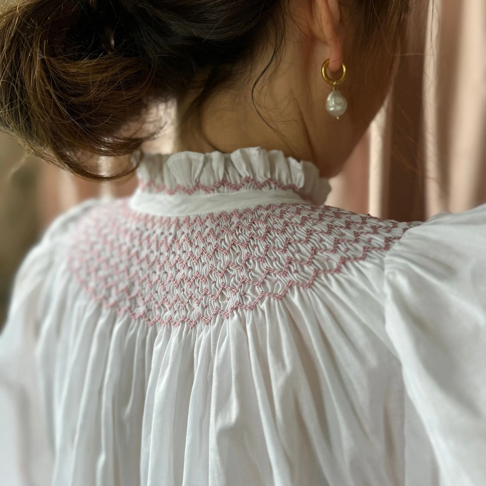 Scholl Women's Blouse White with Kir Royale Hand Smocking sold by Smock London product image thumbnail 2