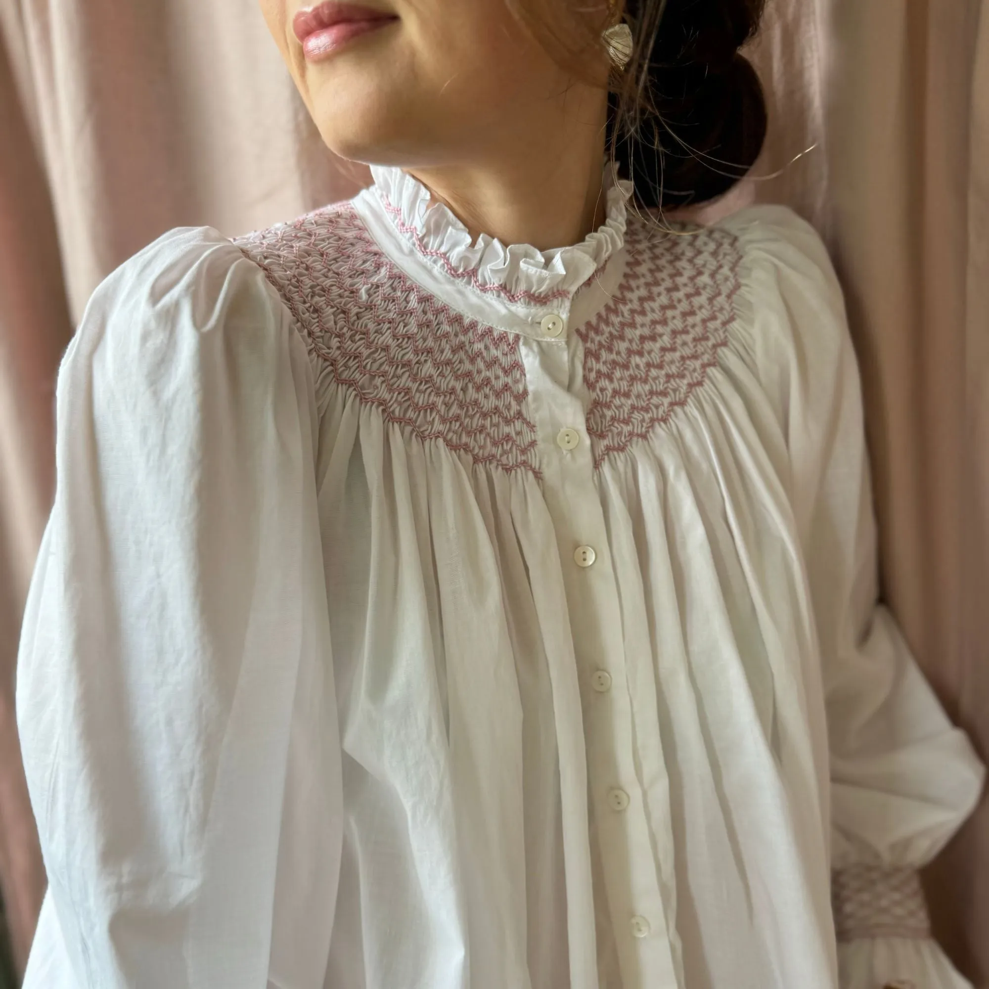 Scholl Women's Blouse White with Kir Royale Hand Smocking sold by Smock London product image thumbnail 5